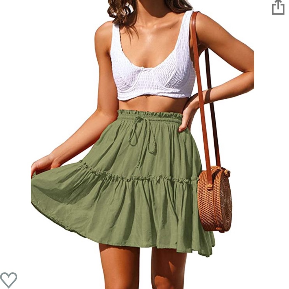 Women's High Waist Drawstring Boho Skater Skirt
